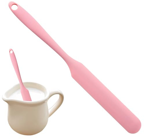Long Slim Silicone Jar Spatula, 220°C Heat Resistant Flexible Jar Scraper for Small Containers, Non-Stick Baking Spatula for Sourdough Starter, Sauces, Butter, Cake Decorating, Dishwasher Safe (Pink)