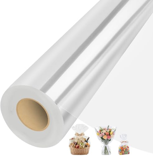 woric 80cmx36m Geschenkfolie Transparent Cellophan Rolle(Gefaltete: 40 cm) | Cellophanfolie Doppelt Geschenkpapier Durchsichtige Folie für Geschenkkorb Geburtstag Hochzeit Blumen Verpackung