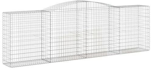 Nqyjm Trädgårdsnät staket, 5 st välvda gabionkorgar 400 x 50 x 120/140 cm, galvaniserat järn, gabionväggsburar för utomhusterrass, gräsmatta modell 2