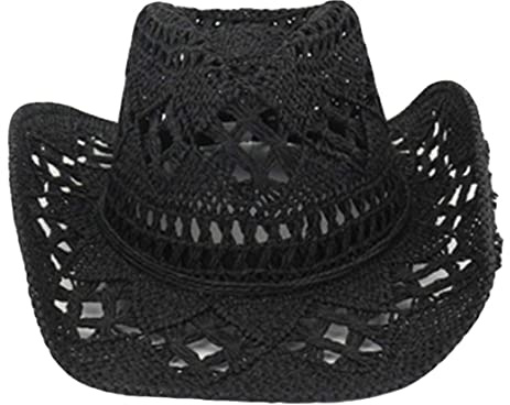 Pineeseatile Chapeaux de Cowboy Occidentaux d'été en Plein air, Chapeau de Paille tissé à la Main, Casquette Plage Respirante, Chapeau Soleil Jazz pour Hommes et Femmes, Occidental