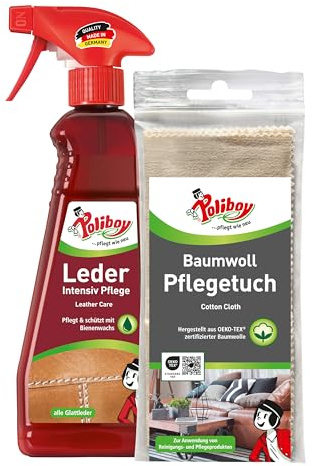 POLIBOY Leder Intensiv Pflege - Farblose Lederpflegecreme für Glattleder - Nährt, frischt auf und imprägniert - Für Reitstiefel & Motorradbekleidung - 1 x 375 ml - Mit Baumwolltuch - Made in Germany