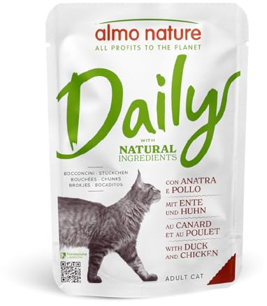 Almo Nature Daily - Alimento Umido Completo per Gatti Adulti con Pollo e Anatra - Bocconcini, Confezione da 2.1 kg (30 x 70 g)
