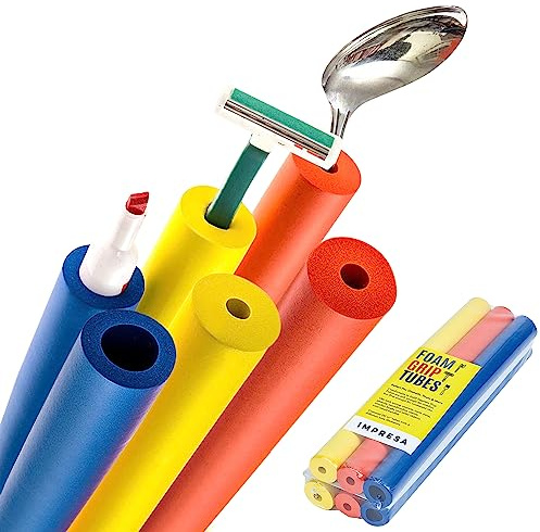 Impresa Foam Grip Tubing - Customizable Multi-Color, Blue/Red/Yellow 6-Count Slip-Resistant Grip Tubes for Built-Up Handles - Adaptive Equipment & Adaptive Silverware for Stroke Patients