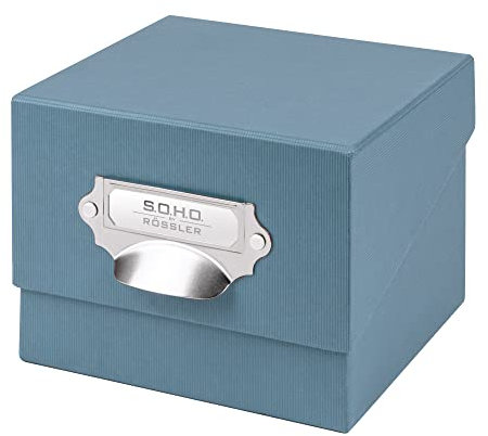 Rössler SOHO Foto Aufbewahrungsbox | Fotobox Aufbewahrungsbox mit Deckel | Organizer Box | Visitenkarten Aufbewahrung | Boxen Aufbewahrung | Storage Boxes | 17x15x13 cm | 1 Stück | Farbe: Blau | Denim