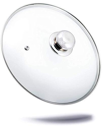 Kerafactum Topfdeckel Deckel aus Glas spülmaschinenfest hitzebeständiger Universaldeckel für Topf und Pfanne gehärtetes Qualitätsglas Glasdeckel Dampfloch hochwertiger Griff aus Edelstahl (32 cm)