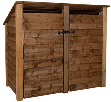 Arbor Garden Solutions Wooden Log Store 4Ft With Doors (W-146cm, H-126cm, D-88cm), brown finish (Without kindling shelf (reverse roof))