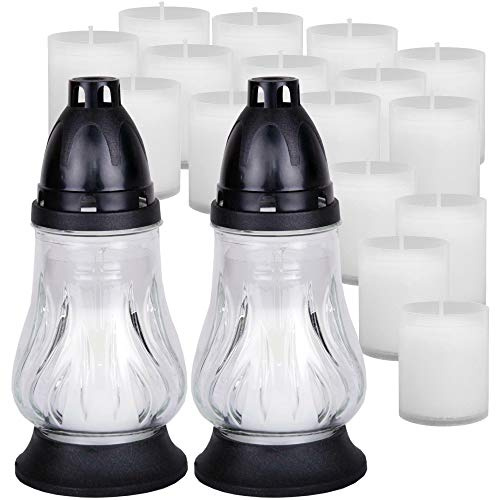 HS Candle Grablicht Glas 2 Stück in Weiß mit ca. 18h Brenndauer inkl. 14 Kerzen