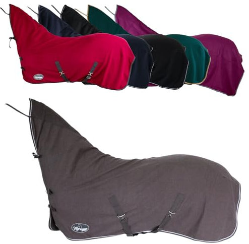 Marengos - Abschwitzdecke Economic mit Halsteil | Pferdedecke m. Kreuzgurt, Metallverschluss, Schweifkordel | atmungsaktive Fleecedecke | Pferde-Outdoordecke | Pferde Zubehör in Grau | 135cm