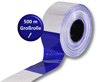 500m Rolle Absperrband Flatterband Markierungsband Warnband Folienband Partyband Parkplatzabsperrband Parkplatzabsperrung Folienabsperrband Plastikband Band Deko Party Geburtstag (Blau-Weiß)
