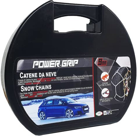 Catene da Neve da 9mm Omologate TÜV GS Onorm Gruppo 50 Compatibile con Varie Misure di Pneumatici Lega di Acciaio Montaggio Facile con Tensore Auto-bloccante