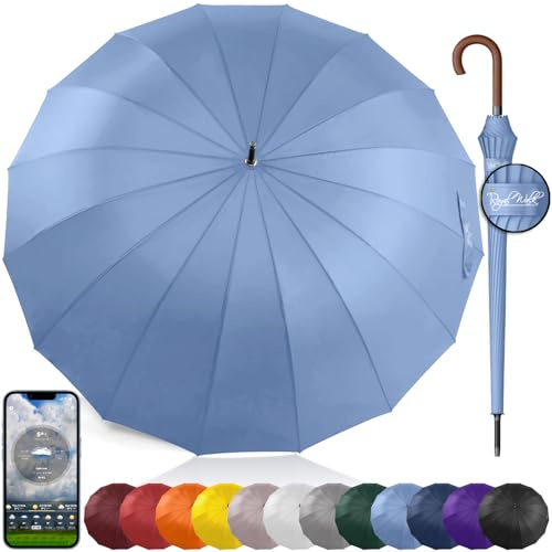 Royal Walk vindtätt, stort paraply för regn, 137,2 cm, automatisk öppning, för 2 personer, vindavvisande, stora golfparaplyer för vuxna, män, kvinnor, klassiskt trähandtag, snabbtorkande, starkt, 16 ribbor, resor, 120 cm (skifferblå)