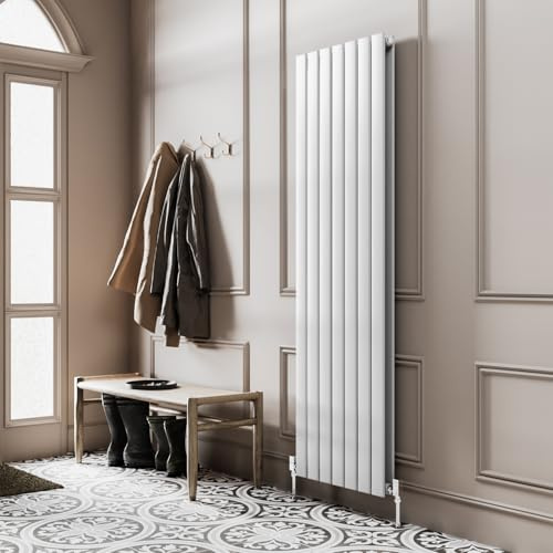 Go Bathrooms Pinta 1800 x 475mm Vertical Radiator White Flat Panel Double Column Tall Upright Radiator White Wall Mounted Central Heating Includes Mounting Brackets