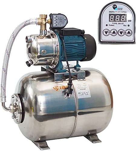 Hochwertiges 50 L Edelstahl Hauswasserwerk 3600L/h 5bar mit elektronischen Druckschalter inkl. Trockenlaufschutz