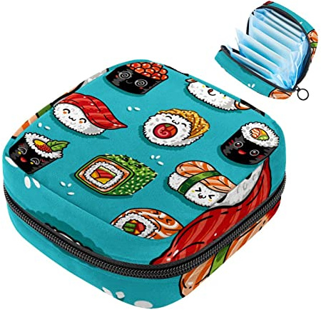 Damenbinden Aufbewahrungstasche Menstruationstasse Tasche Mädchen Reise Große Kapazität Make-up Damenbinden Organizer, Niedliches Kawaii Japenesisches Sushi-Muster