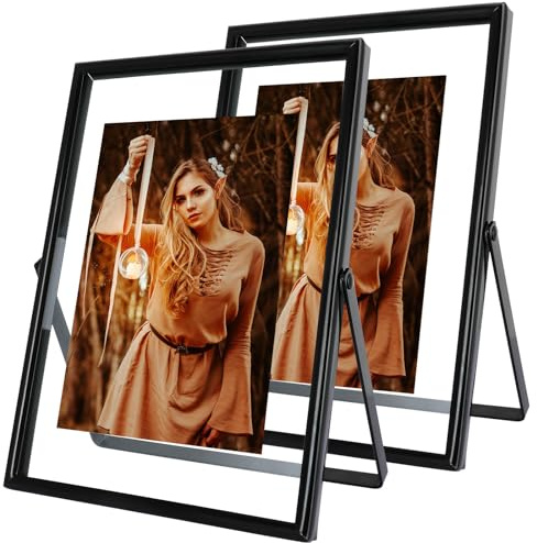 AhaGo Black Floating Frame (5“x7, Vertical), 2 Set, For Picture 4x6, 3.5x5, Small Tabletop Shelf Photo Frames, Classy Gift For Festival, Wedding, Birthday