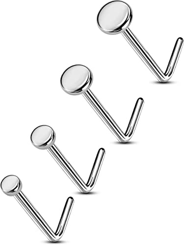 OUFER Body Piercing Solid Titanium Nose Piercing 20G näsa benstift 4 st Nostril Rings L- Bend Nose Body Piercingar Smycken för kvinnor män, Titan