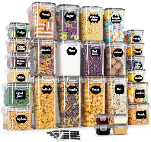 GoMaihe Contenitori Alimentari per Cereali Set 28 Pezzi, Ermetici, Plastica con Coperchio per Alimenti, Utilizzato per la Conservazione di Cereali, Muesli, Farina