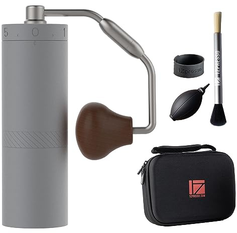 1Zpresso X-Ultra Grå Manuell Kaffekvarn, Robust Metallkonstruktion, Rostfritt Stålmontering, Numerisk Extern Justering, Behållare, Hög Malningseffektivitet, Bärbar kvarn
