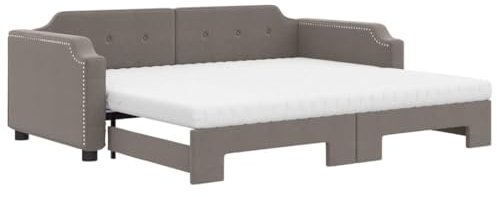 vidaXL Tagesbett, Sofabett Ausziehbar mit Matratzen, Gästebett Schlafsofa für Schlafzimmer Wohnzimmer, Sofa Ausziehbett, Taupe 90x200cm Stoff