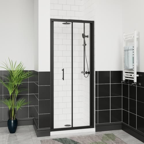 Aquariss 800mm Bifold Shower Door 6mm Self Clean Glass Shower Enclosure Reversible Folding Shower Cubicle Door Matte Black Frame