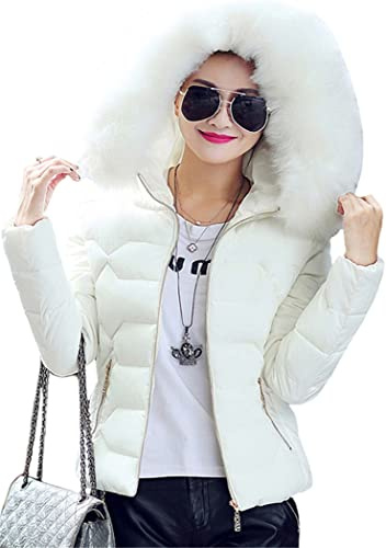 OMZIN Piumino Da Donna Corto Donna Ragazza Inverno Caldo Piumino In Cotone Peluche Giacca Invernale Con Cappuccio Cappotto Invernale Bianco M