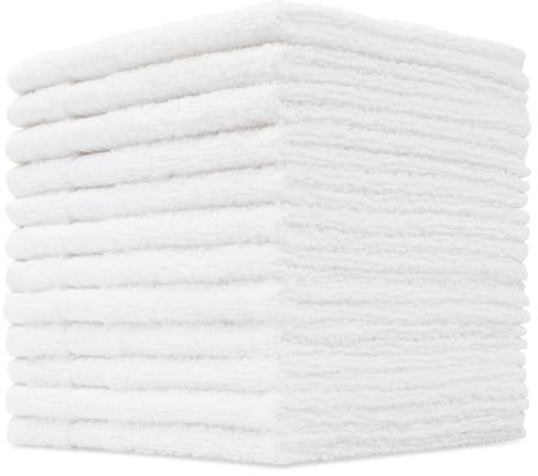 CityComfort Juego Toallas Pack de 12 Toallas Faciales y Mano 100% Algodon 30x30cm Toallas de Franela Secado Rápido Absorbentes (Blanco - 12 Pack)