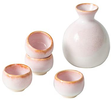 Service à saké 5 pièces, ensemble de tasses à saké en céramique rétro traditionnelle rose fleur de cerisier du Japon, design élégant, meilleur cadeau pour la famille et les amis, avec 1 pot à saké et