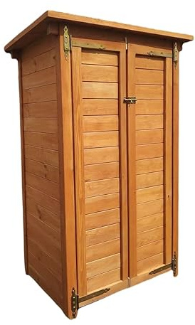 Gartenschrank Holz, Wasserdicht Gerätehaus, Holzschrank für Terrasse und Garten, Geräteschuppen mit Ablagen… (Teak)