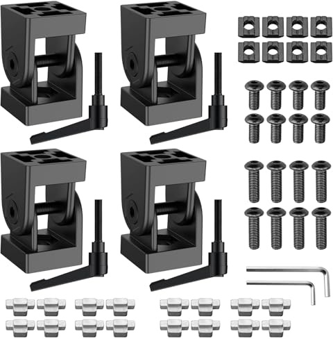 JiGiU 4PCS Gelenkverbinder Winkelverbinder für 3030 Aluprofil Nut 8 | Einstellbarer Gelenk Schwarz aus Zinklegierung, Flexibler Scharnier 180° Drehbar mit Klemmhebel für 3D-Drucker Montagezubehör