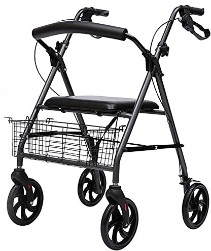 WUFUE Rollator per carichi Pesanti con Sedile e Ruote da 6 Pollici, rollator Pieghevole per Anziani con cestello, Freni e Schienale, Decorazione per Uso Interno Esterno Safehappy