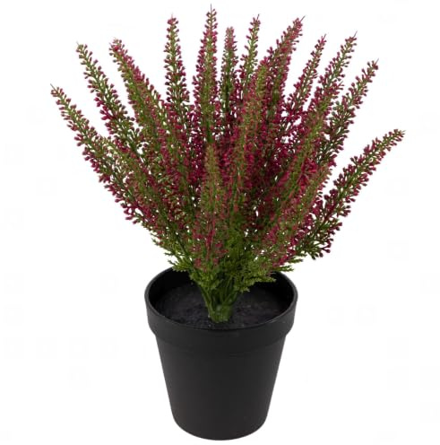 Erika / Heidekraut Fuchsia 32x28cm im Topf DP mit 24 Stielen, künstlich Kunstpflanzen Heide Kraut Kunstblumen Busch Kunst Strauch, Home Decoration Deko Deco, künstliche Blumen Pflanzen Dekoration