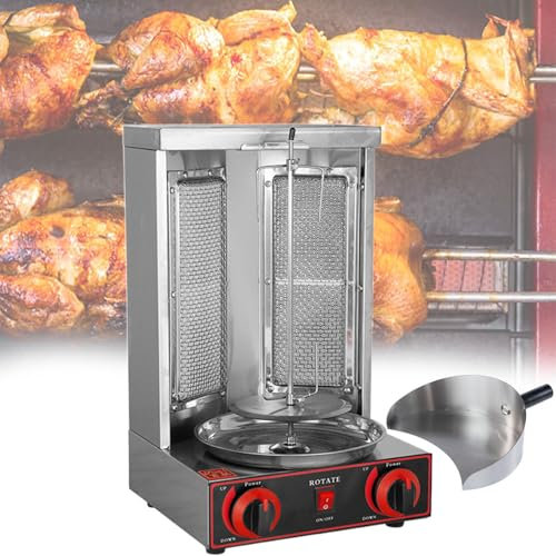 Beachtiful Parrilla Vertical a Gas, Horno Asador Giroscópico Kabob Grill, para Asado de Pollo, Asado de Pavo, Tacos, Asado, Carne de Res, para Cocina de Restaurante en Casa,Pan