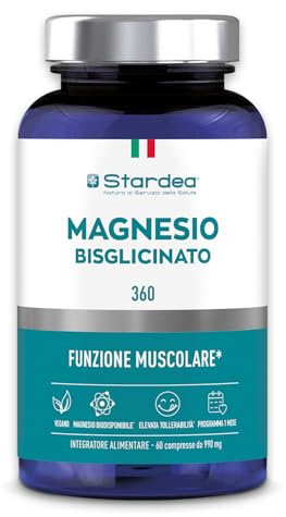 MAGNESIO BISGLICINATO 360 | 60 compresse | Magnesio Bisglicinato Alto Dosaggio con Vitamina B6 | Integratori Stanchezza, Stress, Energia e Muscoli | Magnesio Glicinato Compresse | Stardea