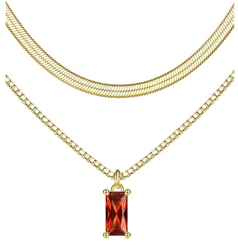 JeweBella 2 PCS Collares de Piedra de Nacimiento Chapados Oro 14K y Acero Inoxidable Mujer Collar de Serpiente Gargantilla Dorada Cadena de Oro Mujer Joyería