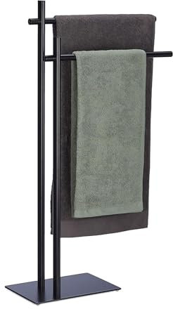 UUE Handtuchhalter Stehend, Handtuchhalter Schwarz, Handtuchständer Freistehend Badezimmer, Handtuchständer mit 2 Stangen, Geeignet für Badezimmer, Schlafzimmer, Garage, Schwarz—40 * 20 * 83cm