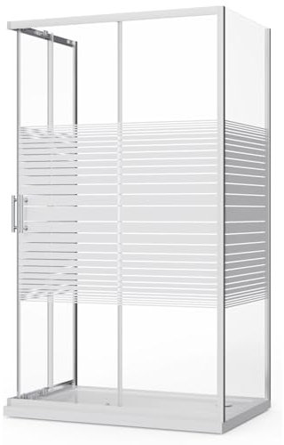 Box Doccia 80x120x80 3 Lati Angolare Reversibile, Vetro Temperato 6mm, Cabina Doccia, Porta Scorrevole Trasparente Serigrafato Rettangolare - Profilo Cromato