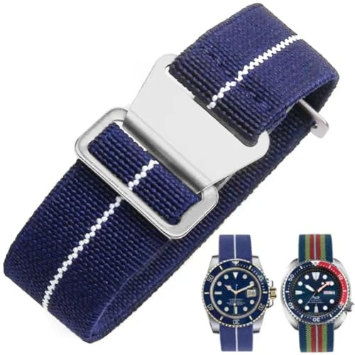 Nylon Elastisches Uhrenarmbänder,Militärisches,Parachute,Ersatz armband aus Stoff,mit Haken, Schnalle, Schwarz/Silber, für Herren und Damen, 10 Farben, 3 Größen 18/20/22 mm