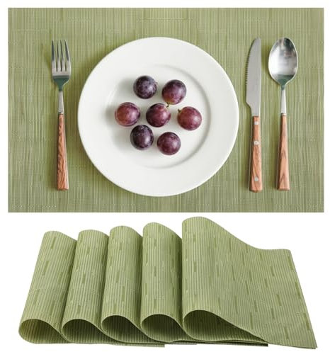 Un juego de 6 manteles individuales de vinilo lavables, tejidos, lavables, antideslizantes, resistentes al calor, cocina, mesa de comedor, hotel, mantel individual de 30 x 45 cm (verde)