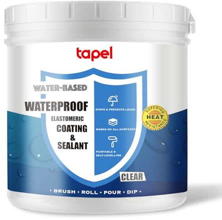 Tapel CrystalClear 500% Elastic Waterproof Coating - 18oz - Self-Leveling Liquid Rubber Sealant for Roofs/Pools/Bathrooms - UV-Resistant & -40°F to 300°F - Professional Leak Repair