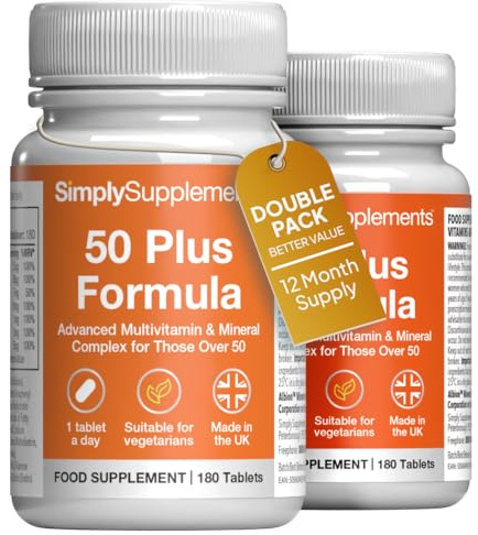 50 Plus Formula for Over 50s | Multivitamin & Mineral Complex | 360 Tablets | 18 vitamins & minerals to support energy, immunity and cognitive function | 12 months' supply | UK made