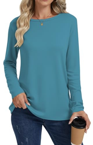 Cuptacc T Shirts for Women UK Long Sleeve Basic Ladies Tops Crew Neck | Thin,Versatile,Plain,Airy,Casual,Comfortable,Elastic,Daily,Home,Office