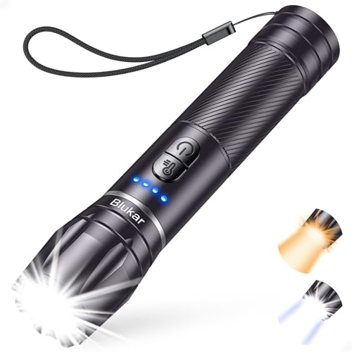 Blukar Lampe Torche LED Rechargeable, Lampe de Poche LED Ultra Puissante avec 2 Couleurs, 10 Modes, Zoomable, Longue Durée, Étanche pour Camping/Randonnée/Urgence,Violet Foncé