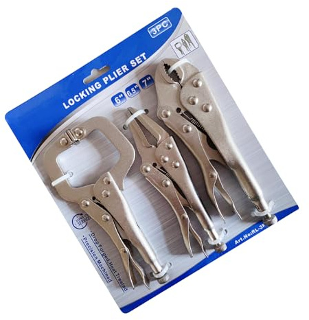 Uqezagpa Lot de 3 pinces de verrouillage industrielles, étau fixe, outils de serrage à long bec, mâchoire incurvée C, verrouillage de camp