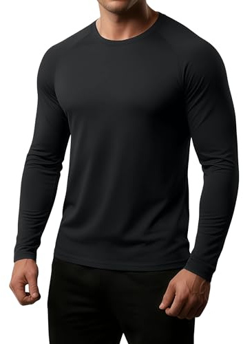 FlexVie Camiseta Manga Larga Hombre Deportiva UPF 50+ Secado Rápido, Camiseta Running Hombre Ligera y Transpirable para Fitness Gym Entrenamiento y Exterior Negro 3XL