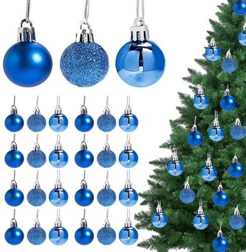 KASESSS 24 Piezas Bolas de Navidad Azules, 3CM Bolas Arbol de Navidad Azules, Bolas Navideñas Azul Plástico, Adornos para Árboles, Bola de Navidad para Decoración de Arbol Fiesta Festival Bodas Hogar