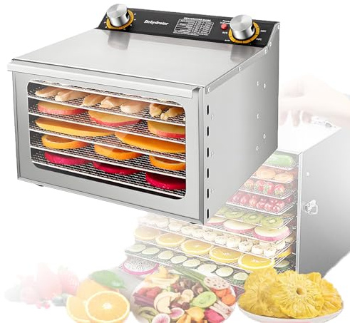 EpyGnom Déshydrateur Alimentaire en INOX Machine Sèche Fruits et Légumes Champignons Contrôle de Température 30-90°C et Minuterie 0-12h Desidrateur Aliment Durable et Facile à Nettoyer 6-Layer