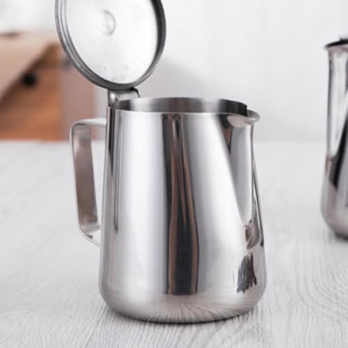 Pichet à mousse de lait en acier inoxydable, pour latte art, cappuccino, café à double paroi avec couvercle, carafe à mousseur à lait expresso (600 ml)