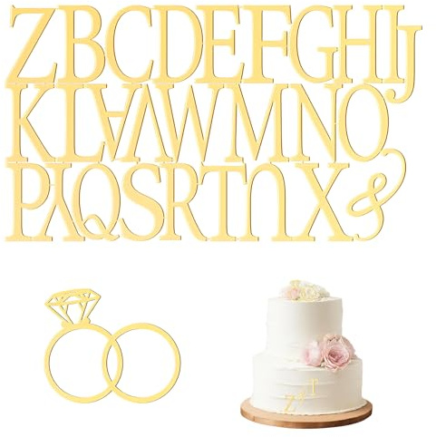 Decoración para tartas de boda, decoración de tartas, anillo de diamantes, decoración para tartas de boda, decoración con 26 letras personalizables para novios y novios, decoración para tartas