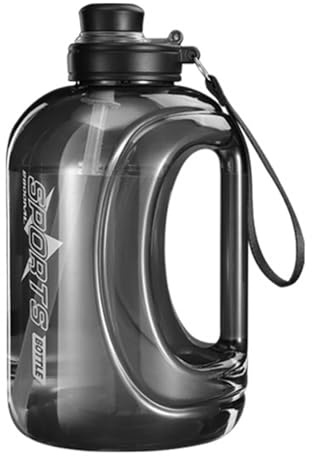 Half Gallon Water Bottle with Straw Leakproof Large Sports Water Bottle with Handle 2L/74oz Water Jug for Camping Hiking (2.2L, Black) 061518