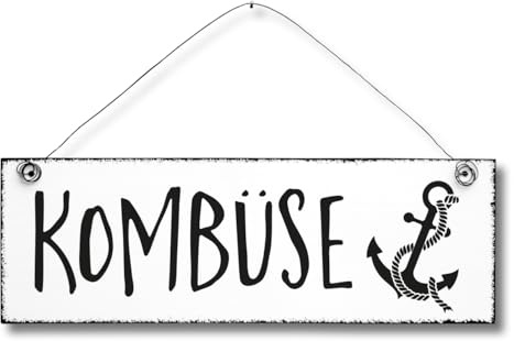 Kombüse - Küche Maritim Anker Dekoschild Türschild Wandschild aus Holz 10x30cm - Holzdeko Holzbild Deko Schild